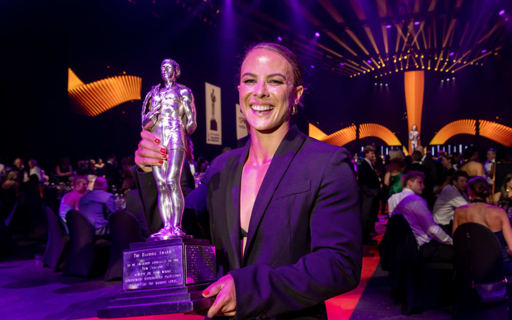 Supreme Award winner Dame Lisa Carrington during the 61st ISPS Handa Halberg Awards held at Spark Arena, Auckland.
