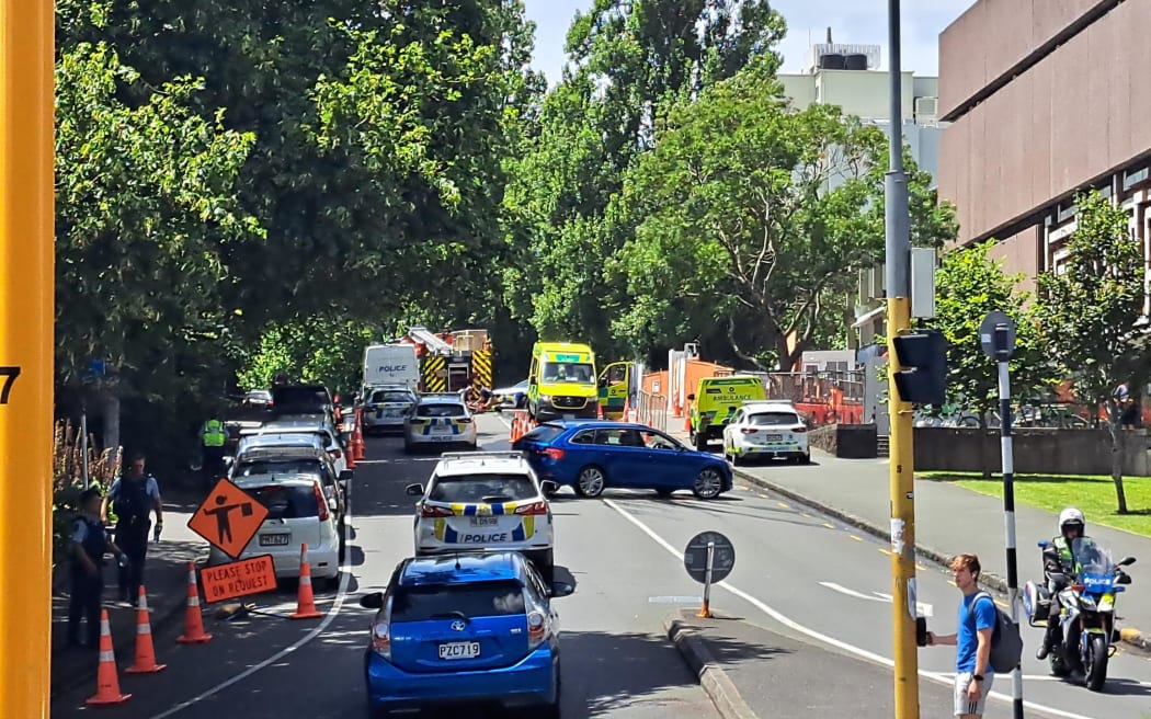 Emergency services on Princes Street, Auckland.