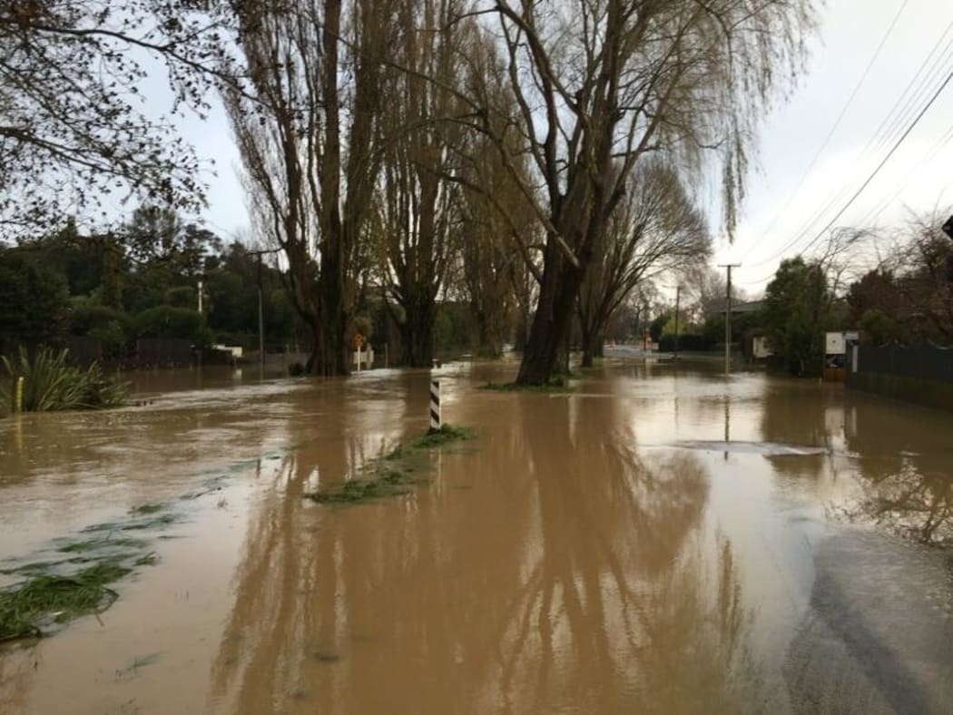 Flood waters on Eastern Terrace in Christchurch this morning.