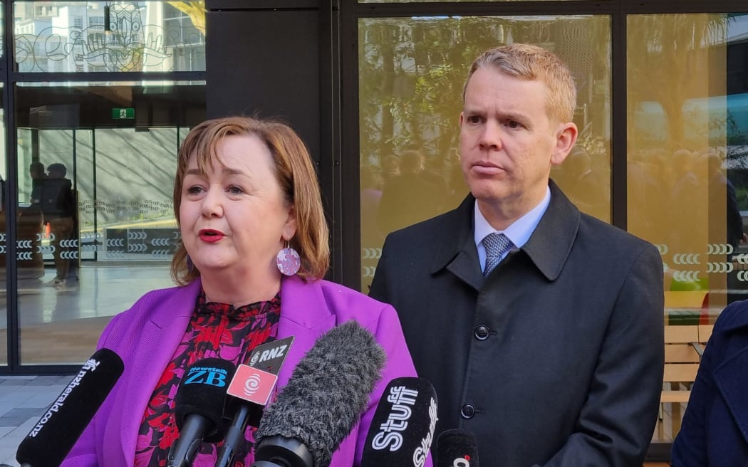 Housing Minister Megan Woods with Prime Minister Chris Hipkins at the opening of the Te Mātāwai housing development in Auckland central on 3 August, 2023.