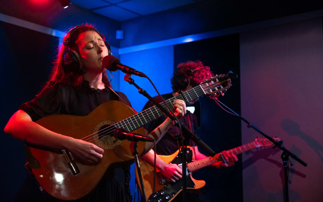 Greta O'Leary performs live for Music 101 in the RNZ Auckland studios.