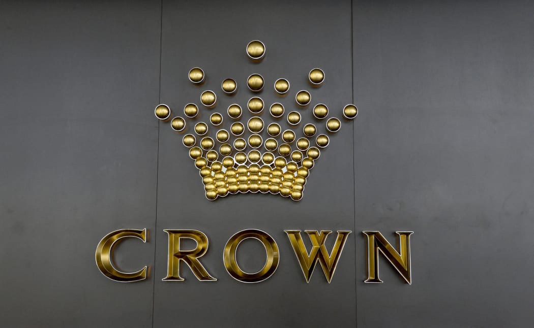 A general view shows signage of the Crown Casino in Melbourne on October 26, 2017.