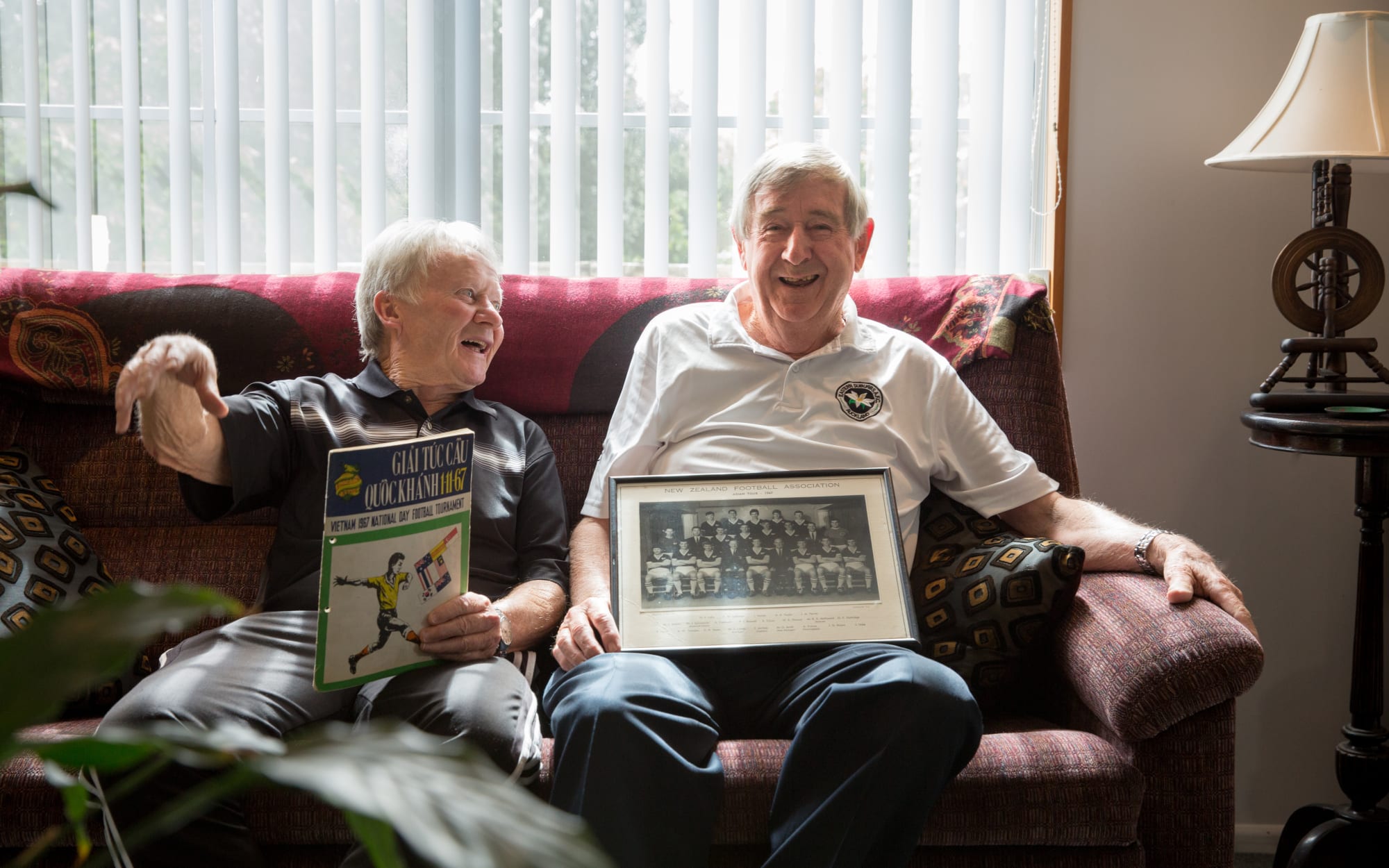 Ray Mears (left) and Paul Rennell (right) were team mates in the New Zealand soccer team that played Vietnam in 1967.