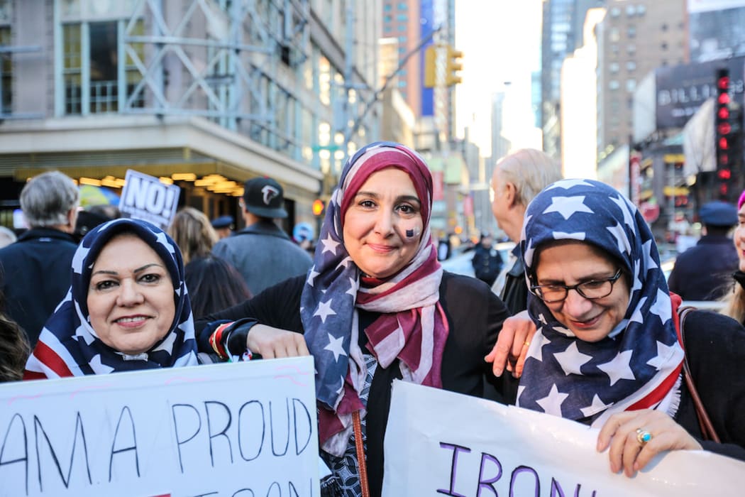 Protesters at the I Am Muslim Too rally.