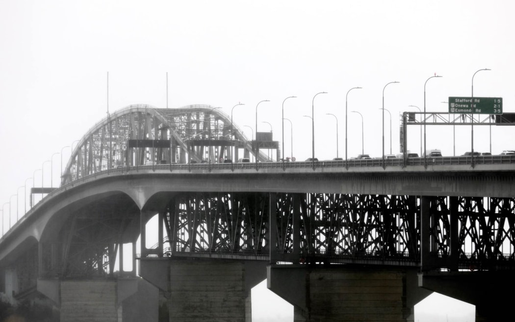 Auckland Harbour Bridge on a rainy day. Weather generic.