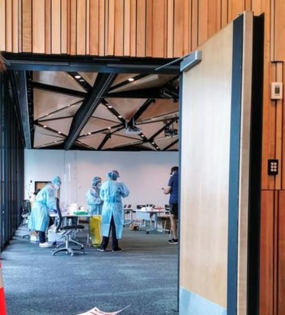 The testing area for Covid-19 at Novotel Auckland Airport hotel.