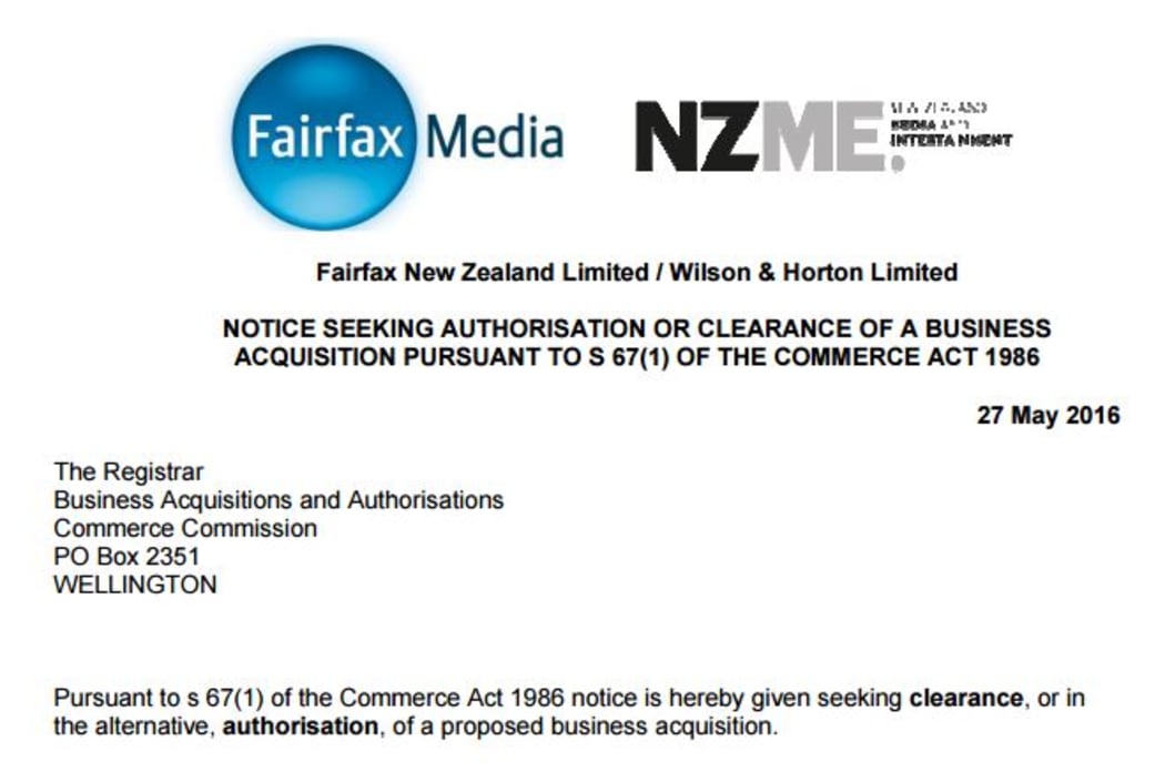 Screenshot of the news media giants' application putting their case for a merger.