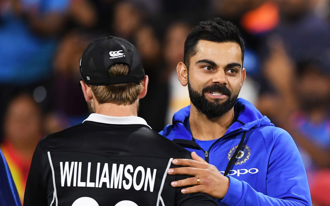 India's captain Virat Kohli shakes hands with Kane Williamson after another win for India.