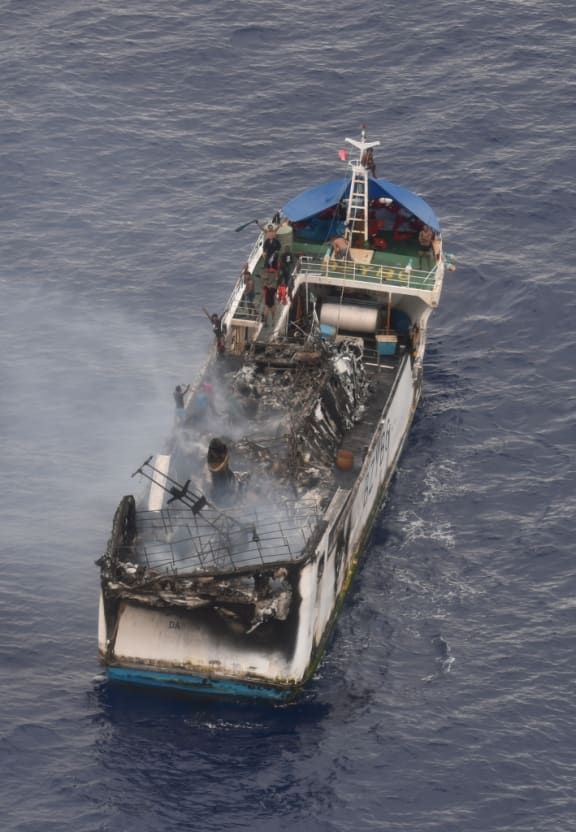A P-3 Orion on a fisheries patrol found the vessel 400 nautical miles west of Tuvalu. August 2019
