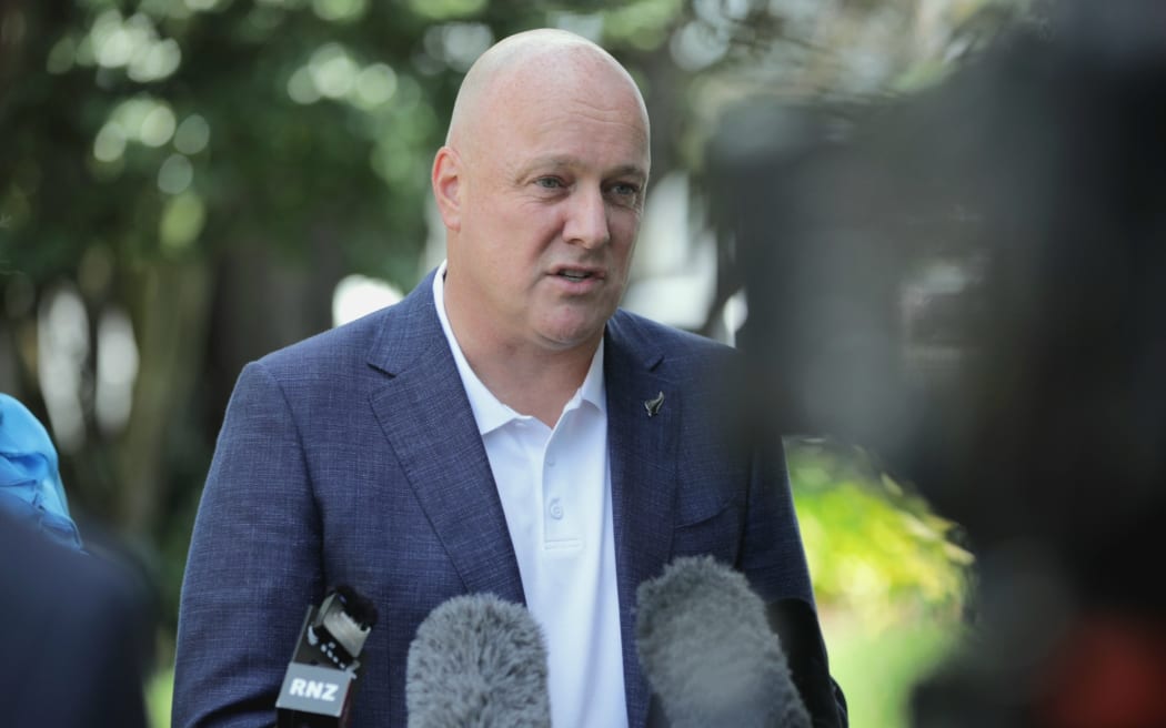 Christopher Luxon at a media standup in Papakura in Auckland