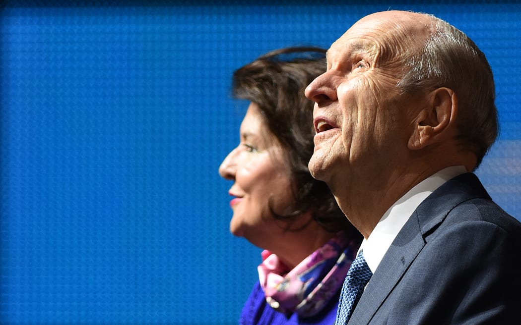 Russell M. Nelson, the 94 year-old president of The Church of Jesus Christ of Latter-day Saints, looks out into the audience after speaking at a devotional at the Amway Center on June 9, 2019 in Orlando, Florida. At left is Nelson's wife, Sister Wendy Nelson.  (Photo by Paul Hennessy/NurPhoto) (Photo by Paul Hennessy / NurPhoto via AFP)