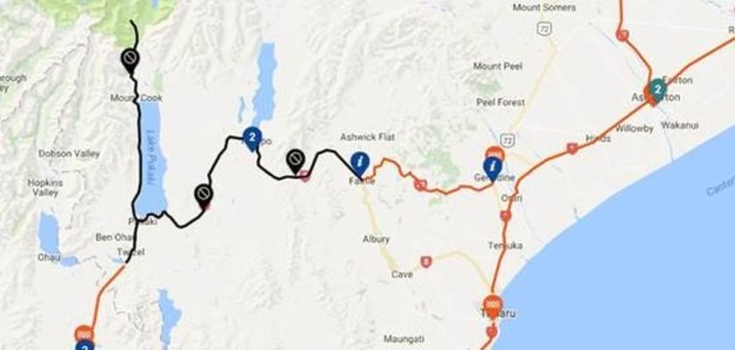 Snow and ice closed South Island roads.