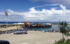 Waimarie barge in Avatiu Harbour, Rarotonga being loaded before heading to the outer islands.