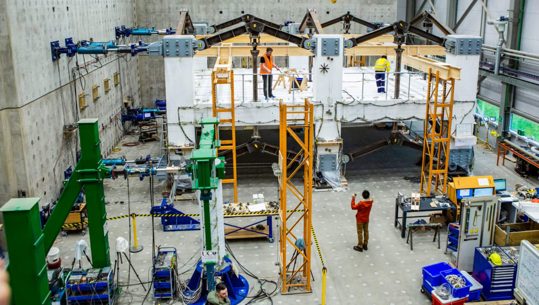A large scale lab test of various structural components engineered for safer buildings takes place at the University of Canterbury.