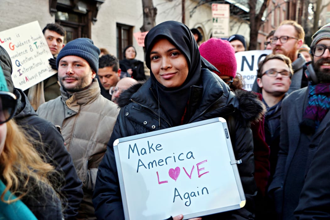 The protest, sponsored by more than a dozen advocacy groups and local politicians, was held outside the historic Stonewall Inn in Manhattan's West Village neighborhood, the symbolic heart of the LGBTQ rights movement.