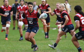 Grace Steinmetz (second from right) during a Black Ferns wider training group session in June.