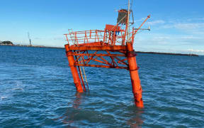 The damaged wave tower off Port Taranaki