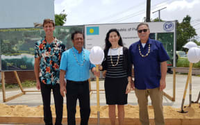 Deputy NOAA Administrator Rear Admiral Tim Gallaudet, Palau President Tommy Remengesau Jr, U.S. Ambassador to Palau Amy Hyatt, Assistant Secretary, Insular and International Affairs, Doug Domenech (L-R)