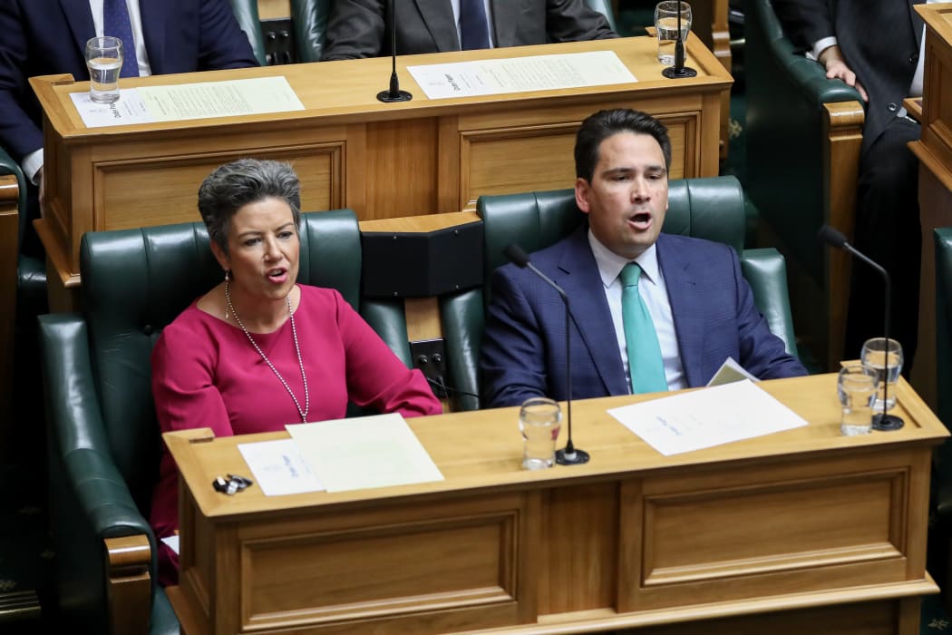 Simon Bridges & Paula Bennett 'listening' to an answer in the House