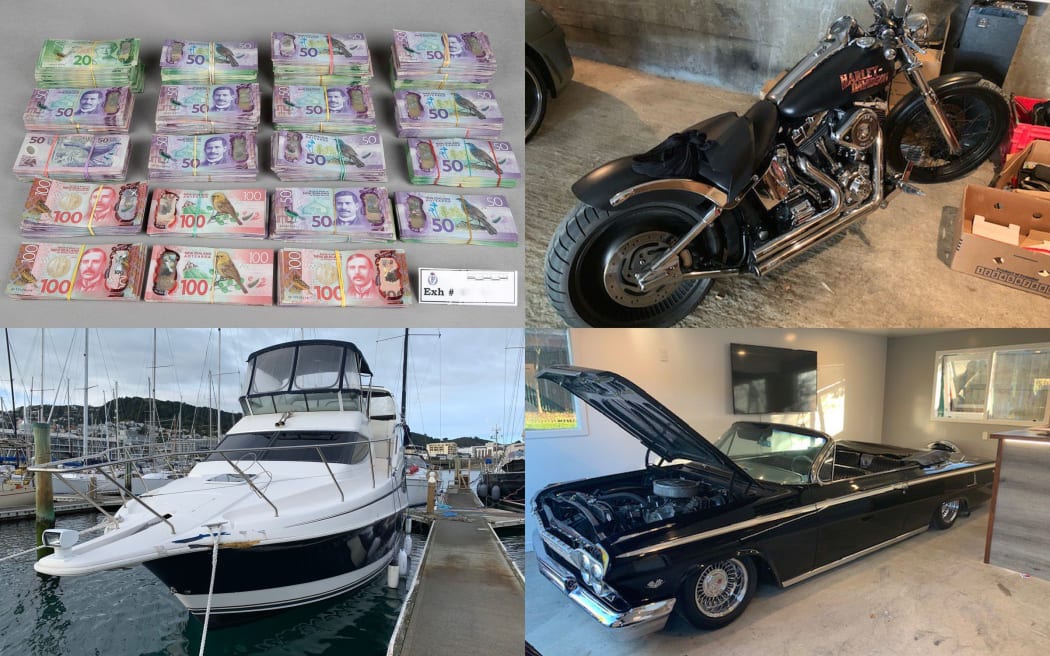 Some of the more than $1m in cash and assets seized by police.