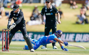 New Zealands Tom Latham runs out Rithvi Shaw. One Day cricket international between India and New Zealand at Bay Oval, Tauranga, New Zealand, Tuesday 11 February 2020. Copyright photo: John Cowpland / www.photosport.nz