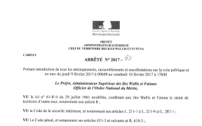 The decree banning demonstrations on Wallis and Futuna .