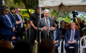 NZ First leader Winston Peters speaks at Waitangi on 5 February 2026.