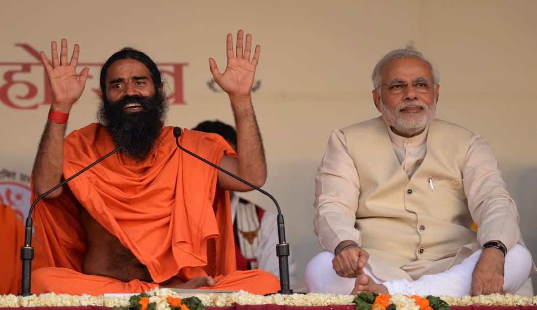 Billionaire godman Baba Ramdev with Narendra Modi when he was a prime ministerial candidate.
