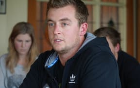 Adam Warner at a news conference after his parents, Alan and Anne Warner, survived a light plane crash in Taranaki in August 2015.