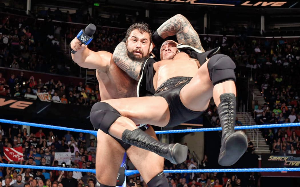Randy Orton performs his finisher - the RKO.