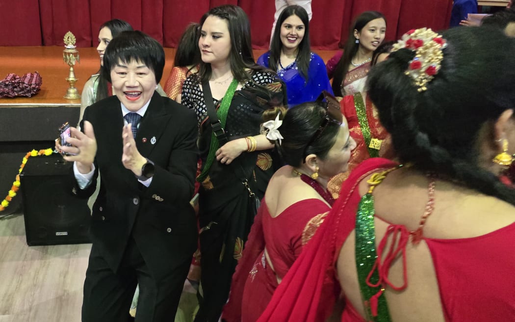 Jessica Phuang dancing with the Nepalese community to celebrate Teej Festival where women prayed for the wellbeing of their husbands, Aug 2025.