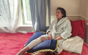 RGP 27Mar25 - Gina Peiffer is nursing a badly bruised shin and foot after an alleged assault at her home as she prepared to open the Rotorua Whakaora free food service.Photo / Kelly Makiha