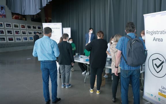 People queue up at mass vaccination in Manukau.