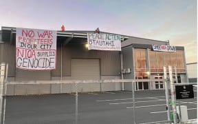 Protest banners in Rolleston.