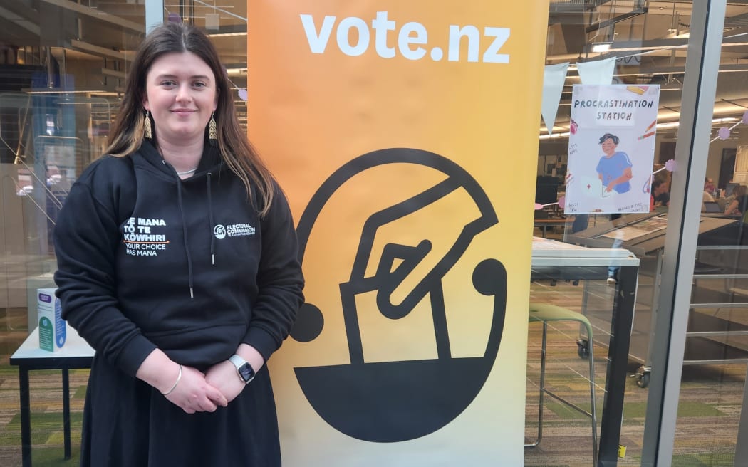 Electoral Commission youth advisor Tori Holden at a stall at Ara Institute of Canterbury.