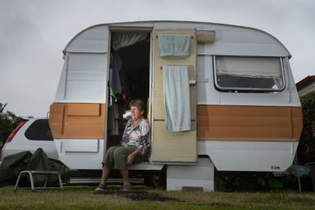 Lyn Haines in her caravan