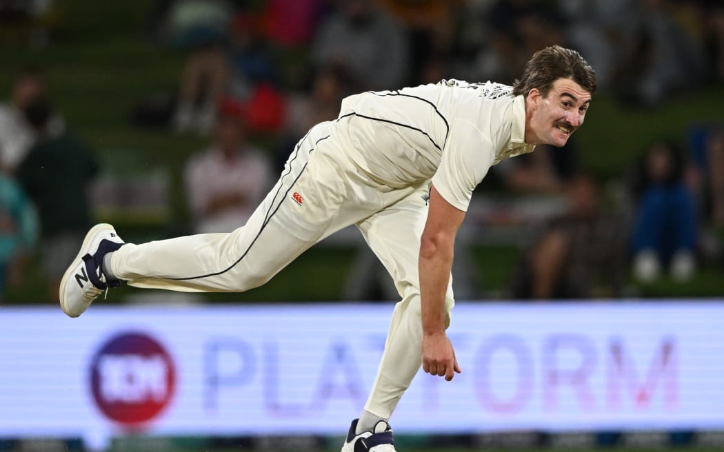 Blair Tickner bowls for the Black Caps against England during the day/night cricket test at Bay Oval, Tauranga,  Feb 17 2023. ( Photo by Andrew Cornaga / Photosport )