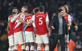 Arsenal head coach Mikel Arteta and his winning team.