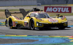 AF Corse's Ferrari of Robert Kubica, Yifei Ye and Phil Hanson on their way to winning the 24 Hours of Le Mans 2025, France.