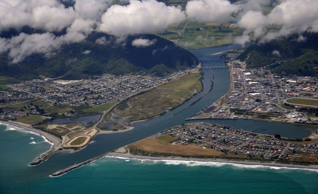 Aerial view of the Grey River mouth