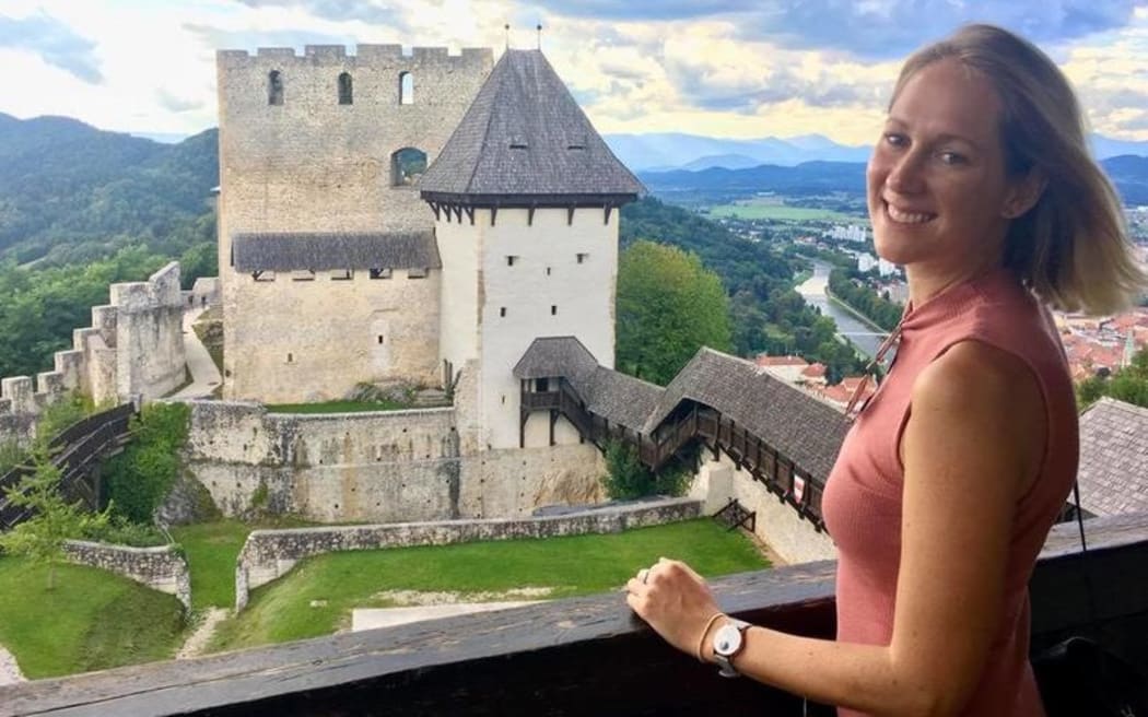 Monica Page outside Celje Castle in Slovenia.