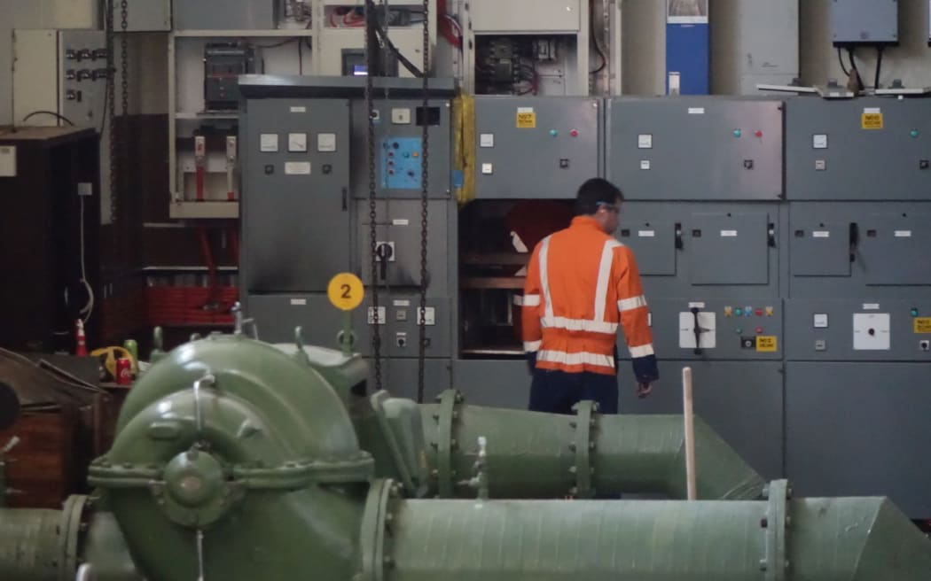 A worker inside the water pumping station at Myers Reserve, Waikiwi, Invercargill.