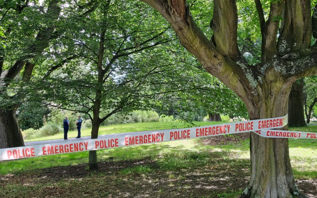 An area of Hagley Park next to Riccarton Ave was cordoned off and multiple police cars and officers were at the scene after a body was found in the nearby Avon River on Friday 8 December.