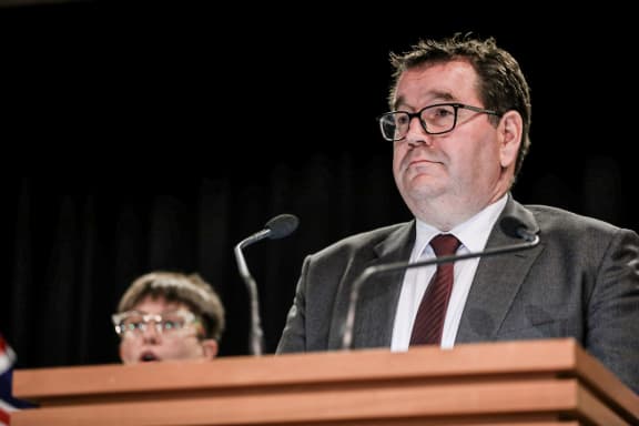 Finance Minister Grant Robertson at the announcement of the details for the gun buy-back scheme.