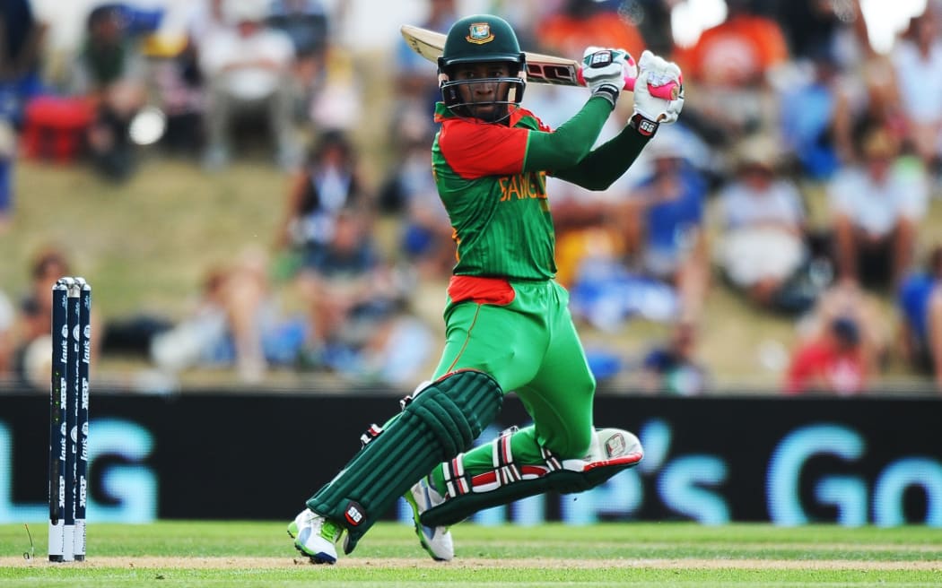 Mushfiqur Rahim batting against Scotland en route to his 60 at Saxton Oval