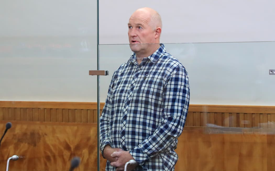 Robert White at the Invercargill High Court where he lodged a not guilty plea on a charge of murdering his wife Karen White at Lake Hāwea in March 2024.