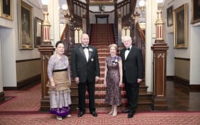 Tonga's King Tupou VI and Queen Nanasipau'u with Governor Margaret Beazley and Mr Wilson.
