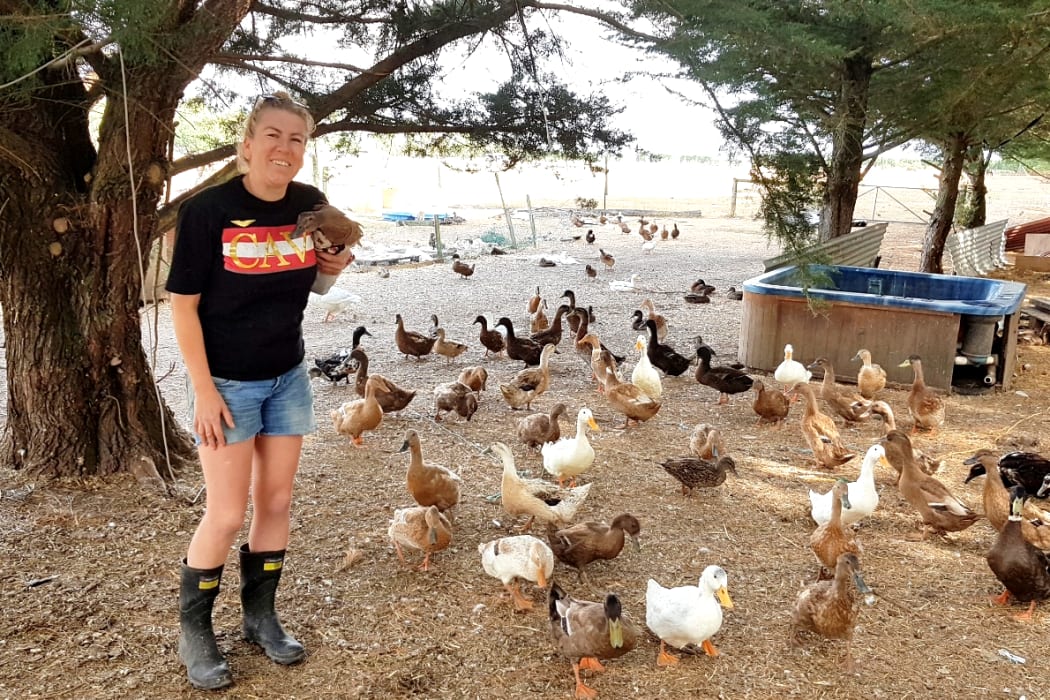 Kim Hartley with some of her ducks