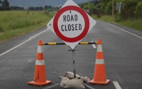 File photo showing road closed sign on inland Kaikoura road.