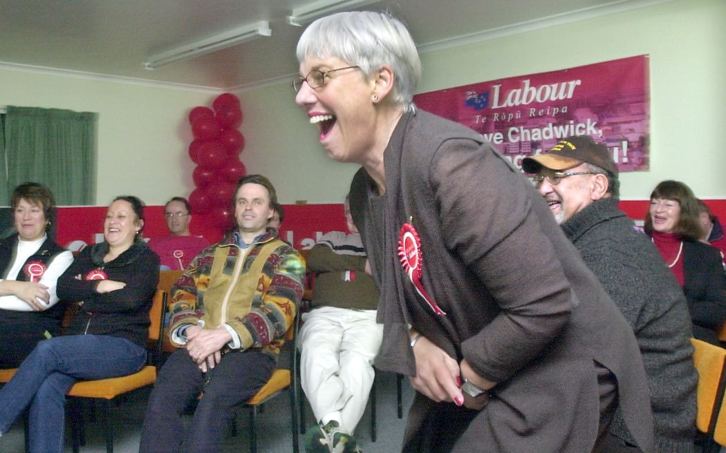 Steve Chadwick celebrates a second term in Parliament with her supporters on election night in 2002.